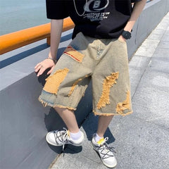 HEARUJOY  -  Baggy Man Denim Shorts Short Jeans Pants for Men Ripped Half Wide Bermuda with Pockets Long Loose Cowboy New in Rude Emo Cut Xl