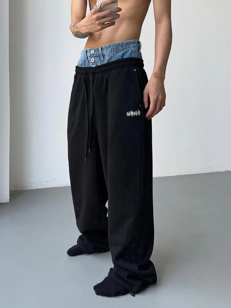 Hearujoy Hip Hop Grey Sweatpants Sports Pants Button Jean Elastic Waist Pants Loose Trousers Y2K Casual Sportwear Pants Joggers