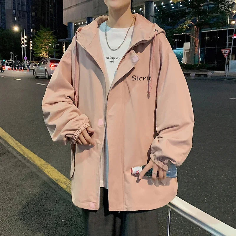 HEARUJOY  -  Men's Oversized Jackets Cotton With Hat Man Letter Print Coat Casual Wear Autumn 5XL Safari Style Jacket For Men Outerwear