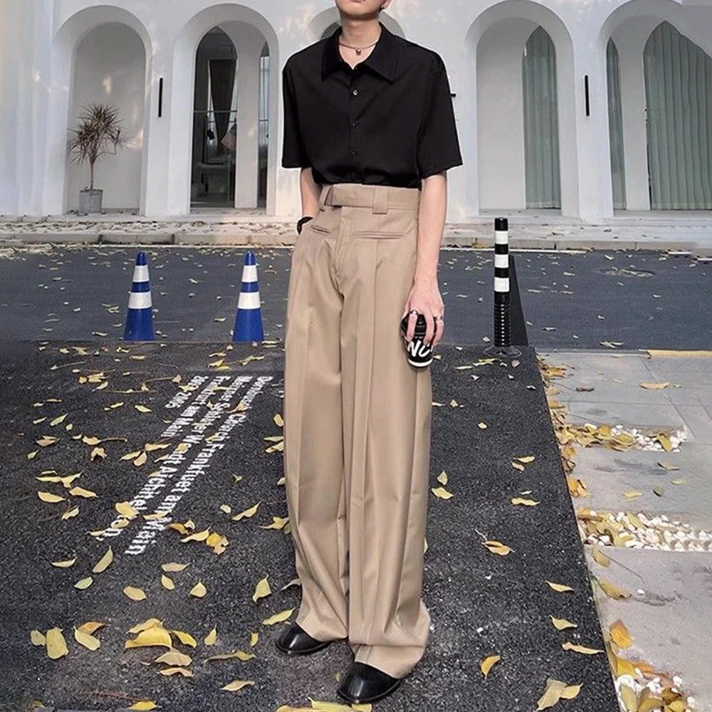 HEARUJOY  -  Mens Trousers Reverse Design Front Pocket Wide Leg Pants Autumn Fashion Couple Versatile Simple Daily Casual Pants Unisex