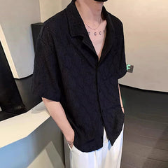 HEARUJOY  -  Summer Men's Clothing Light Luxury Jacquarded Suit Collar Shirts Streetwear Button-down Short Sleeve Retro Leisure Fashion M-3XL