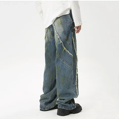 Hearujoy Fashion Summer New Men's Straight Denim Pants Korean Style Loose Pockets Zippers Male Casual Wide Leg Trousers 2024 9C6092