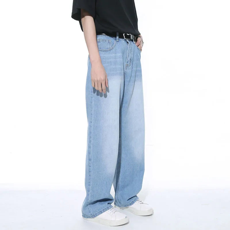 Hearujoy Jeans Korean Wide Leg Denim Pants Loose Zipper Casual Pocket Simple Male Trousers Autumn Fashion Trend 9C5253