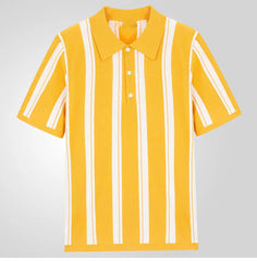 HEARUJOY  -  New Mens contrast color Stripe Polo Knit Shirts High Quality Luxury Knitwear Summer Fashion Short Sleeve Lapel Polo Tshirt
