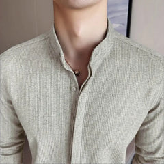 HEARUJOY  -  Thick woolen shirt For Men Autumn Winter Solid Color Slim Fit Warm Top High Quality Long Sleeve Stand Collar Shirt Streetwear