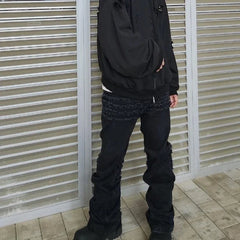 Hearujoy High Street Frayed Tassel Black Flare Jeans Pants for Men Straight Baggy Ropa Hombre Denim Trousers Oversized Distressed Cargos