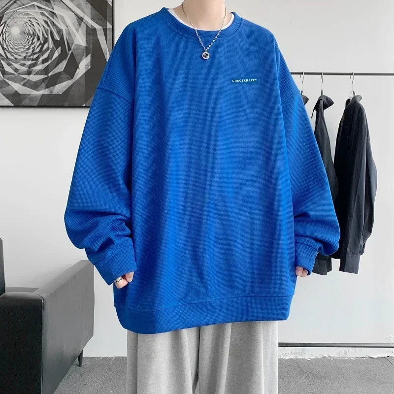 HEARUJOY  -  Men's Oversized Hoodie White Unisex Autumn Waffle Hoodies Over Size for Men Letter Print 5XL Casual Wear Hoody Male Sweatshirt