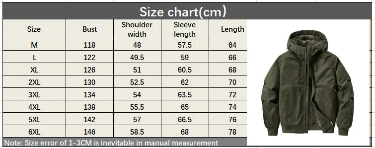 HEARUJOY  -  Men's New Autumn and Winter Cotton Jacket with Fleece Thickened Cargo Flight Short Plus Size Hooded Quilted Jacket