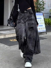 Hearujoy Y2k Baggy Jeans High Street Slouchy Hip Hop Wide Leg Jeans Men and Women Loose Ripped High Waist Floor Mopping Pants Streetwear