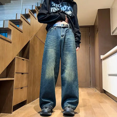 Hearujoy 2024 New Streetwear Washed Old Jeans Pants Loose Neutral Plus Size Wide Leg Pants Harajuku Casual Denim Pants Men Clothing Y2K