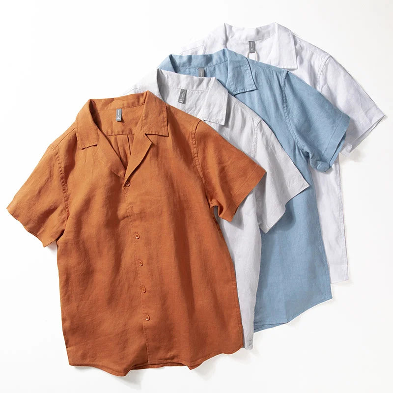 HEARUJOY  -  Men's Pure Linen Shirt Short Sleeve Summer Thin Breathable Simple Lapel Shirt Chinese Style Male Hemp Half Sleeve Blouse Tops