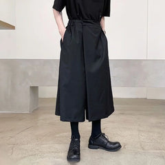 HEARUJOY  -  Mens Culottes Asymmetrical Double-Layer Casual Hakama Streetwear Fashion Outdoor Daily Youth Plain Wide-Leg Pants Men'S Clothing