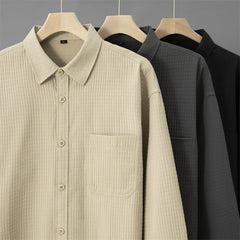 HEARUJOY  -  Mens Casual Waffle Shirts Long Sleeve Button Down Autumn Sold Color Loose Fit Shirts Jacket