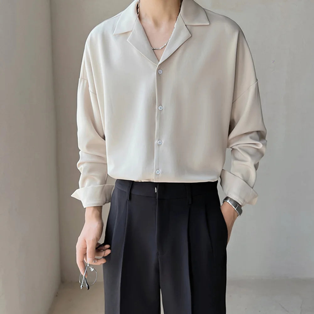 HEARUJOY  -  Casual Drape Shirt Trendy Button Up For Everyday Wear Casual Drape Shirt For Men All Seasons Wear Daily Use Apparel