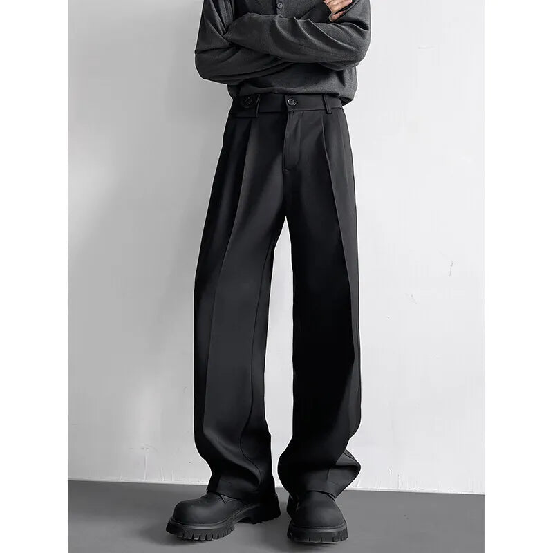 HEARUJOY  -  Grey Suit Pants Men Fashion Society Mens Black Dress Pants Korean Loose Casual Straight Pants Mens Office Formal Trousers 4XL