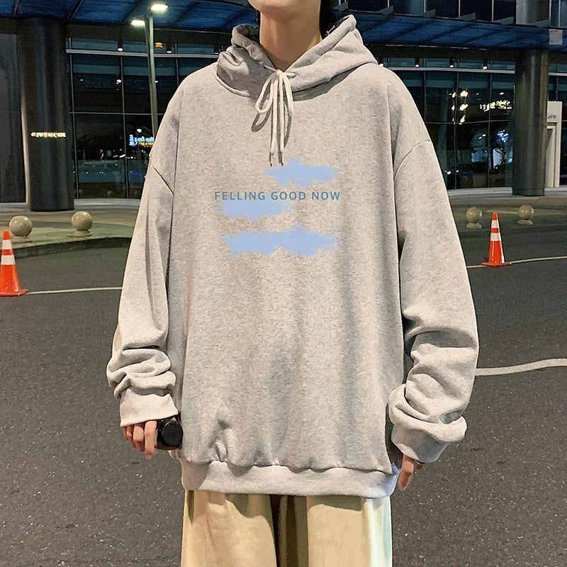 HEARUJOY  -  Funny Men's Oversized Hoodie Off White Hoodies with Hat Oversize for Men Cloud Print 5XL Man Casual Wear Hoody Male Sweatshirt