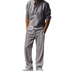 HEARUJOY  -  Men's Four-season Linen Loose and Breathable Long-sleeved Shirt, Casual Long Pants, Beach Suit