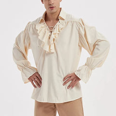 Hearujoy Mens Renaissance Costume Ruffled Long Sleeve Lace UP Medieval Steampunk Pirate Shirt Cosplay Prince Drama Stage Costume Tops