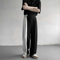 Hearujoy Fashion Trend Black White Solid Color Asymmetrical Elastic Waist High Casual Full Length Pants Straight Loose Men's Clothing