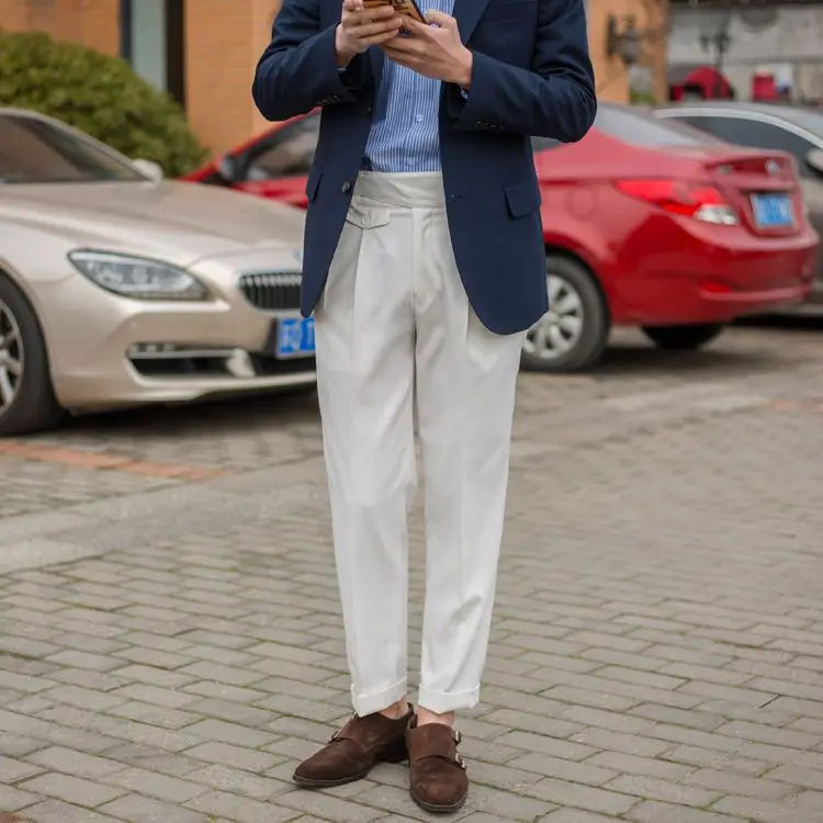 HEARUJOY  -  Vintage Gurkha Pants Men British Style High Waist Casual Straight Trousers Spring Autumn Fashion Loose Ankle-Length Naples Pant