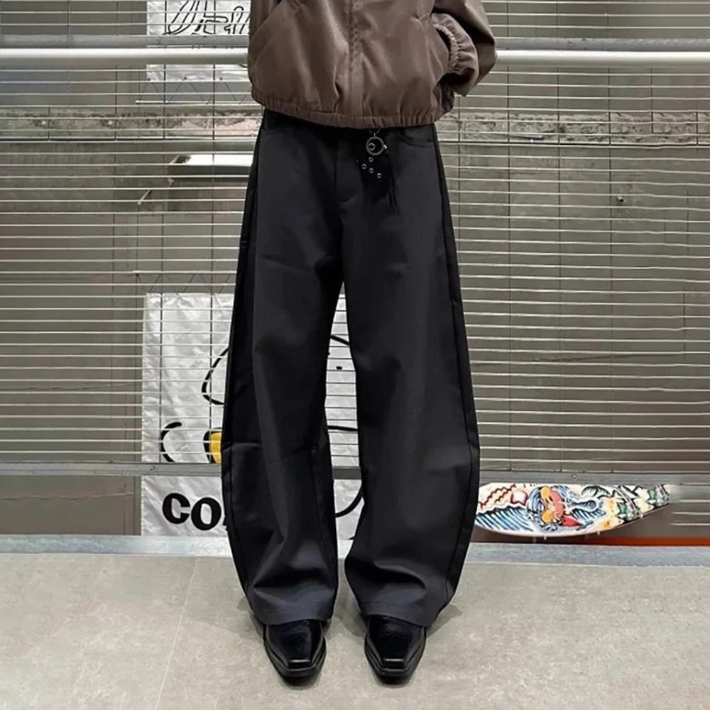 HEARUJOY  -  Summer New Men's Solid Color Straight Suit Trousers Harajuku Retro Casual Fashion Trend Simple Loose Breathable Men's Bottoms