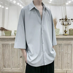 HEARUJOY  -  Summer Short Sleeved Shirt Men Oversized Society Mens Black Dress Shirt Korean Loose Ice Silk Shirt Mens Office Formal Shirts