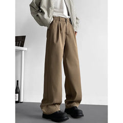HEARUJOY  -  Black Brown Suit Pants Men Society Mens Dress Pants Korean Loose Casual Straight Pants Mens Office Formal Trousers Large Size