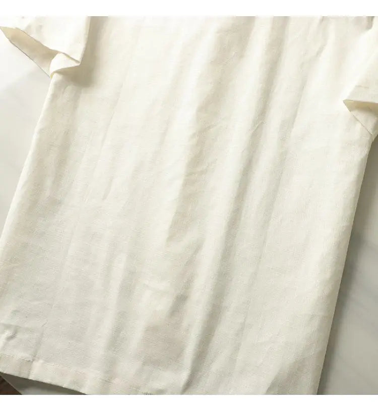 HEARUJOY  -  Japanese Linen Tops Summer Korean Style Men's Embroidered Loose Casual Cuban Collar Short-sleeved Shirt Aesthetic Academy Chic