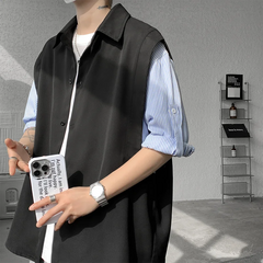 HEARUJOY  -  Summer Short Sleeved Shirt Men Oversized Society Mens Black Dress Shirts Korean Loose Casual White Shirt Mens Striped Shirt