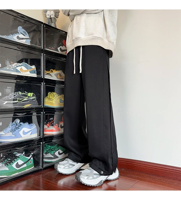 HEARUJOY  -  Black Casual Pants Men Fashion Oversized Wide Leg Pants Men Sweatpants Streetwear Loose Sports Pants Mens Joggers Trousers