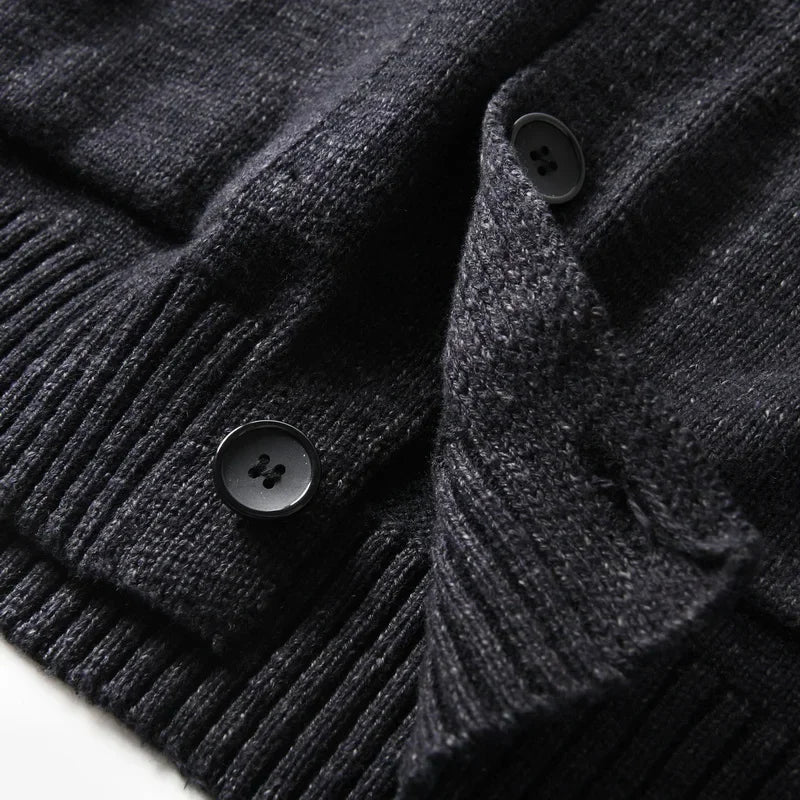 HEARUJOY  -  Premium Wool-Blend Relaxed Fit Layered V-Neck Cardigan Men's Warm Knit Sweater Coat for Autumn/Winter