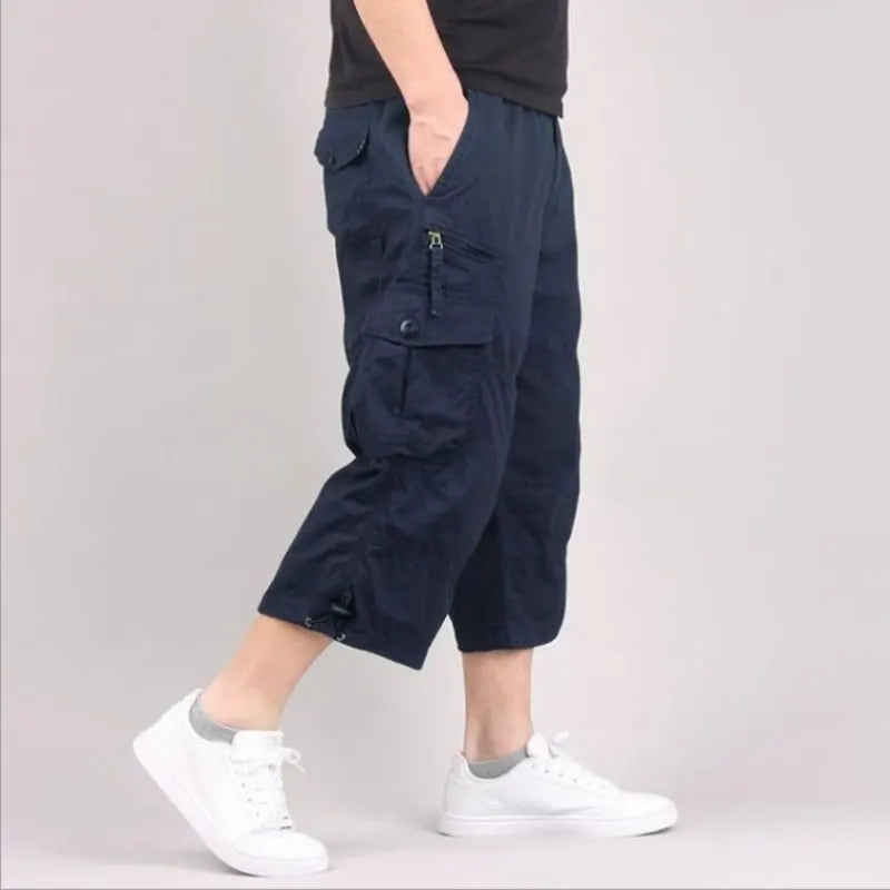 HEARUJOY  -  Summer Cropped Pants Men Multi Pocket Cargo Shorts Outdoor Sports Leisure Loose Shorts Fashion Youth Cotton Short Trousers