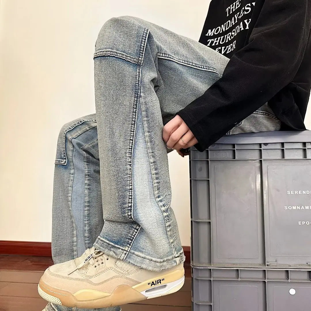 HEARUJOY  -  Y2K Streetwear New Kpop Flare Jeans Cargo Pants Men Clothing Straight Old Vintage Hip Hop Denim Trousers Pantalones Hombre