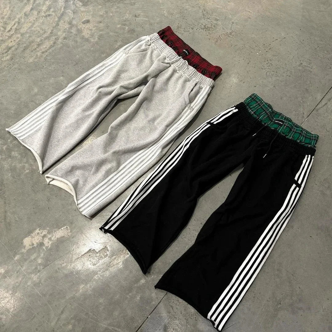 Hearujoy Y2K retro simple striped casual pants for men and women Harajuku loose straight pants high waist loose hip hop sweatpants