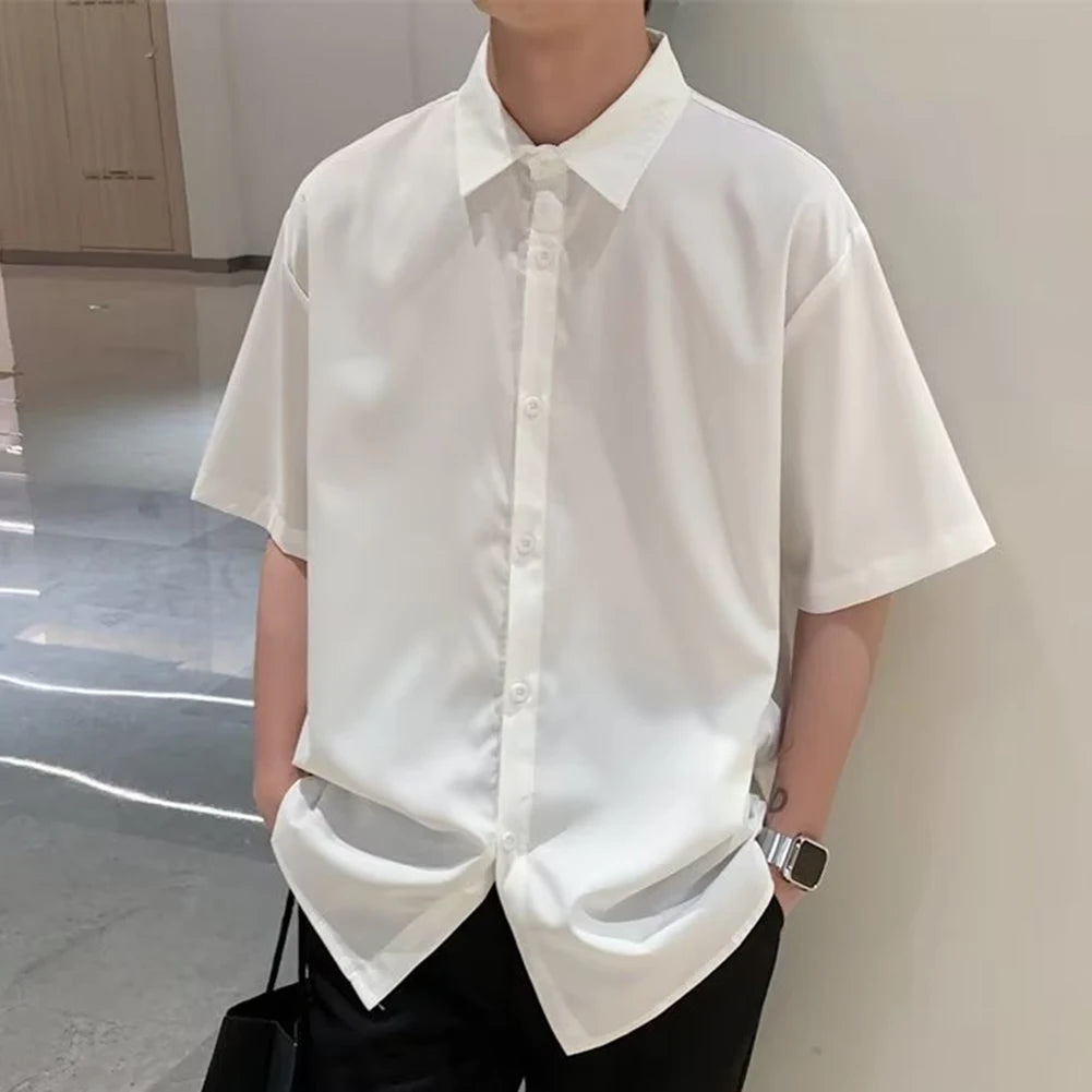 HEARUJOY  -  Draped Fashion Top L M Mens Short Sleeve Shirt Suitable For Vacation Brand New Condition Lapel Neckline Vacation Attire