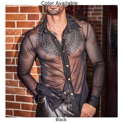 HEARUJOY  -  Black Sexy Club Wear For Men Sexy Nightclub Shirt 45cm Mens Shirt 95 Polyamide Sleeve 60cm Solid Pattern 5 Spandex Average Size