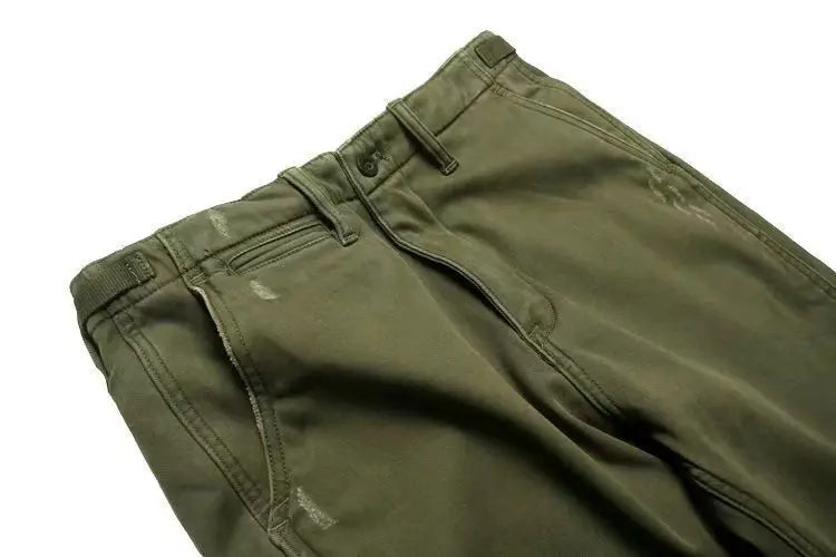 HEARUJOY  -  American Vintage Men Cargo Pants Distress Scratch Washed Cotton Straight Pants Trousers Spring Autumn Heavy Weight Casual Pant