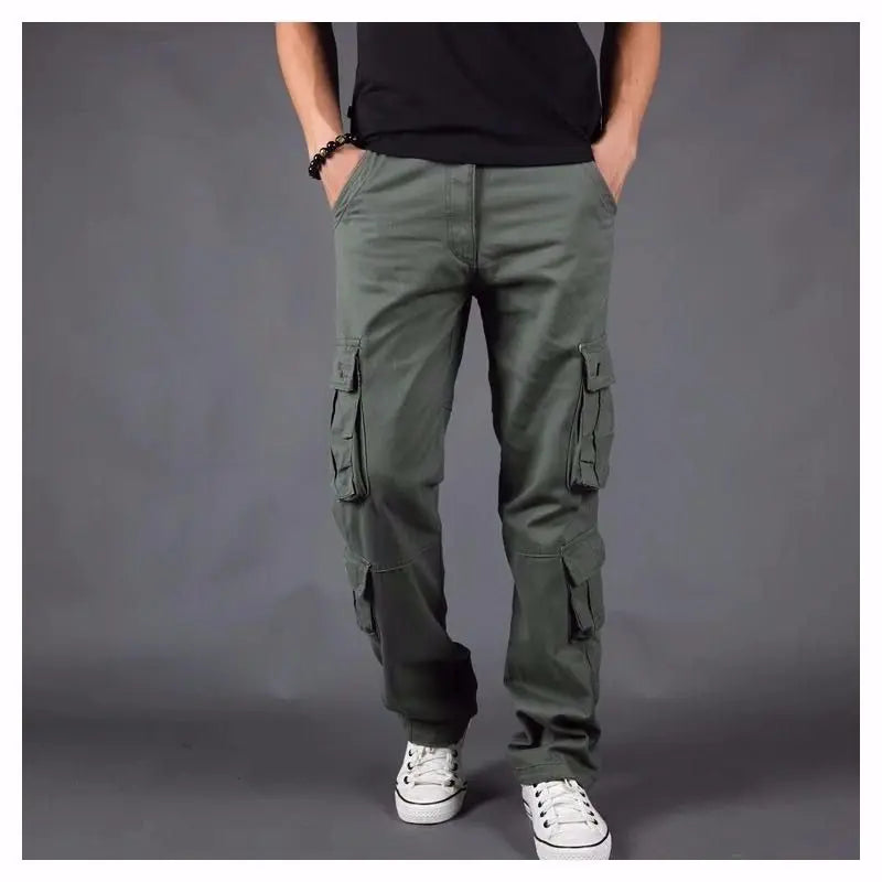HEARUJOY  -  Outdoor Work Pants Men Loose Straight Autumn Multi-pocket Trousers Pure Cotton Water Washing Casual Fashion Trendy Pants