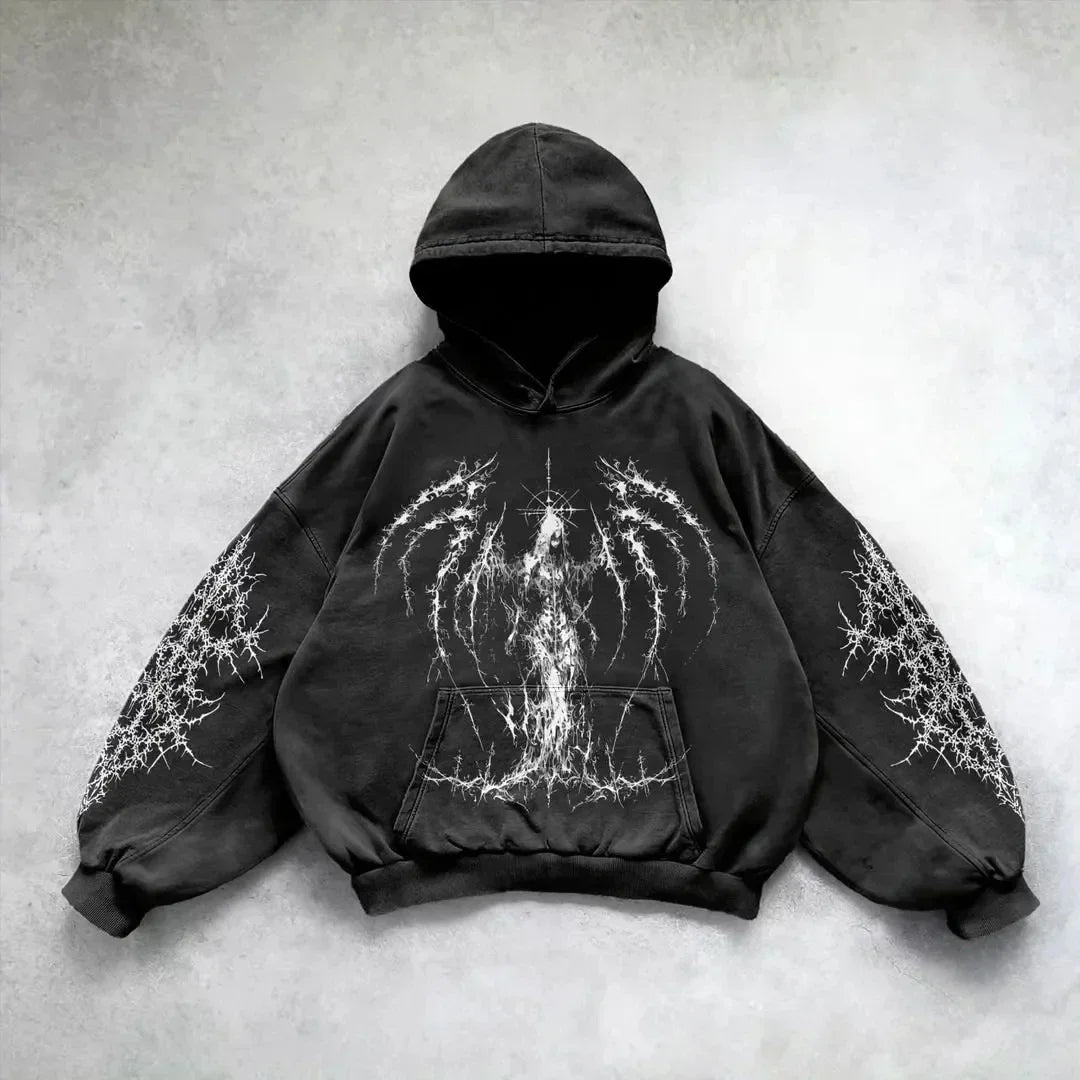 Hearujoy Dark letter devil print hoodie American retro goth fashion loose rock Harajuku versatile couple trend sports y2k top hot sale