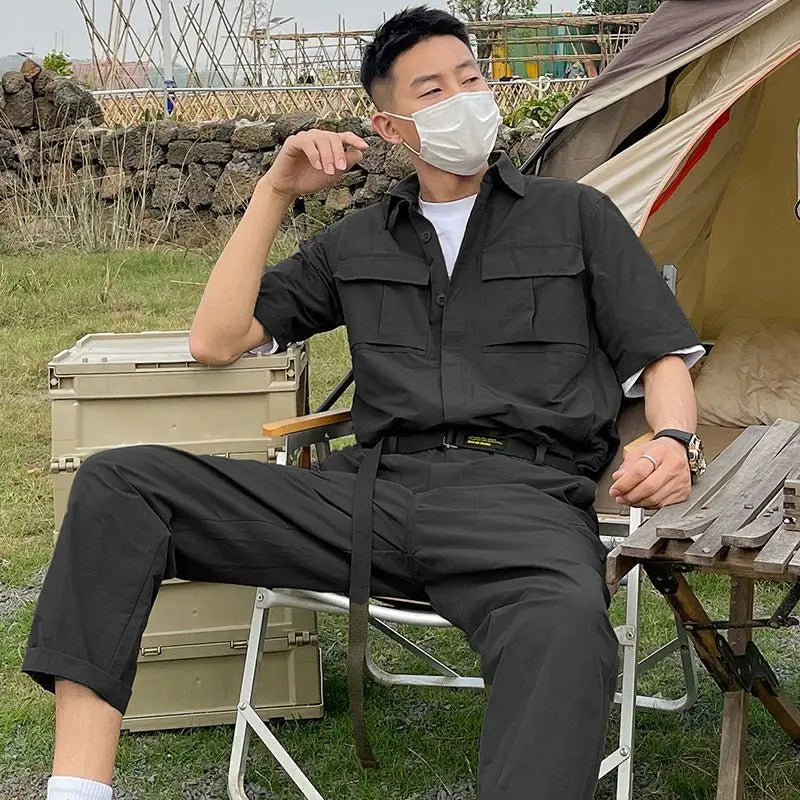 HEARUJOY  -  Male Shirts Trousers Sets Plain Green Men's Pants Set Essential Luxury Fashion Man 2025 Loose Kpop Novelty in Trends Costumes