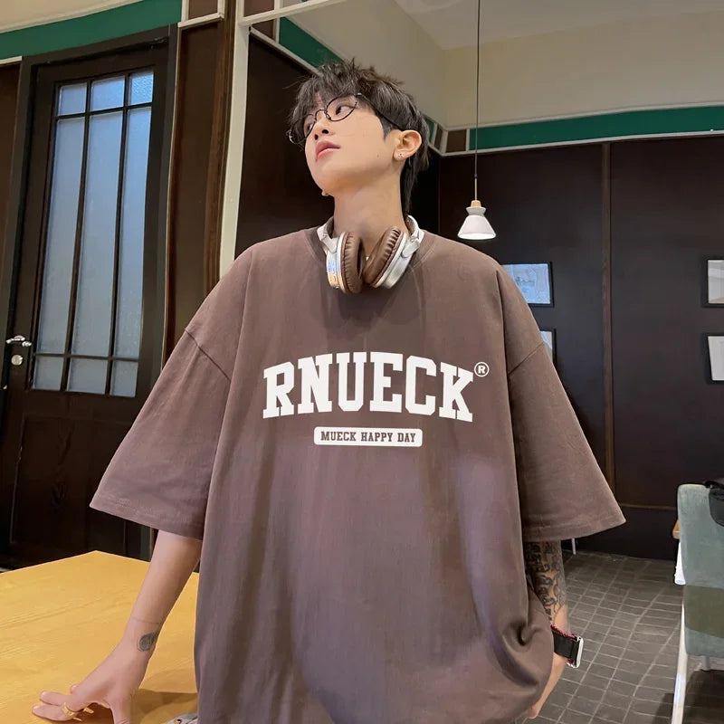 HEARUJOY  -  T Shirt Oversized Cotton For Men White 5XL Men's Letter Print T-shirts Men Casual Wear Summer Tee Shirts Big Size