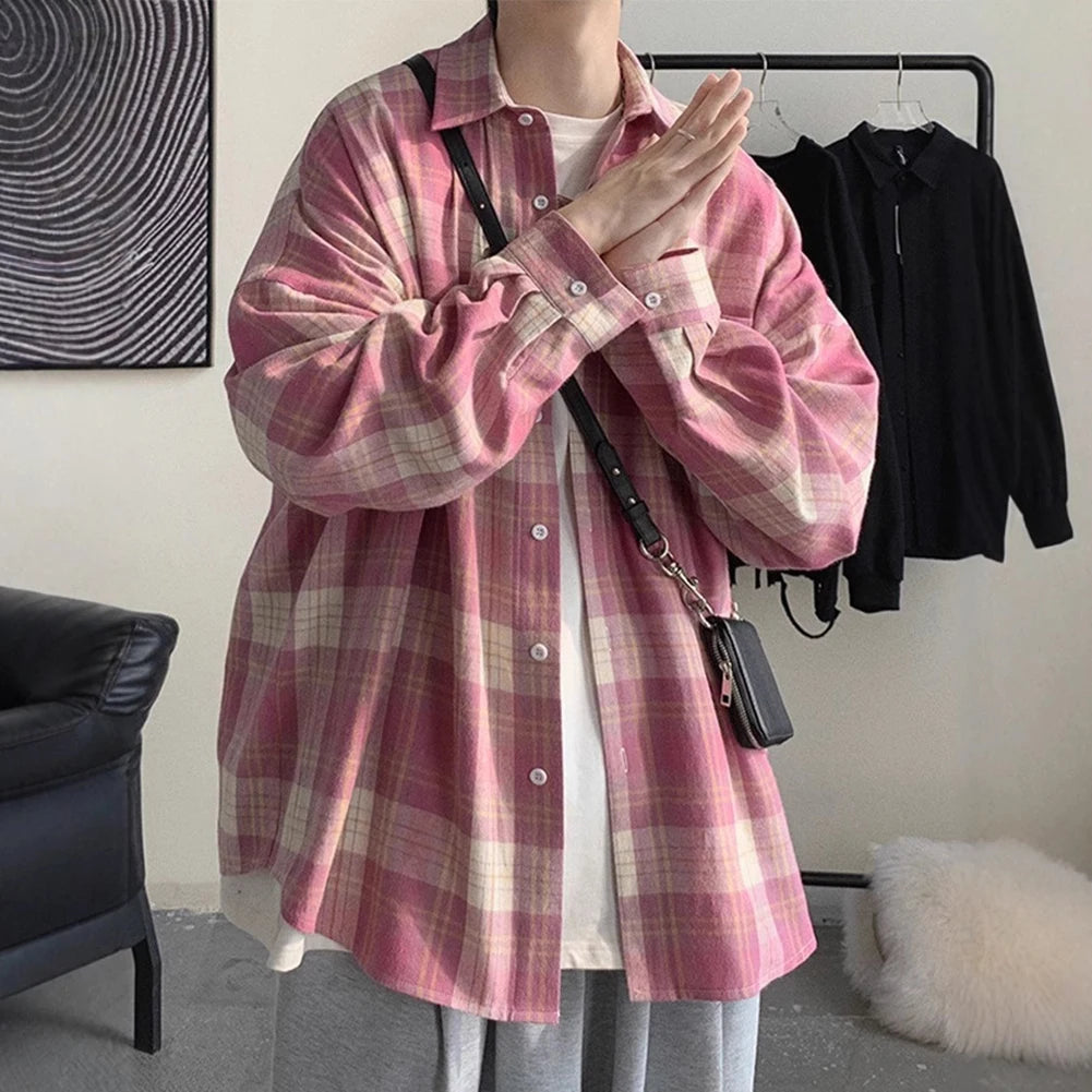 HEARUJOY  -  Casual Outing XL Blue Plaid Casual Top Men Plaid Long Sleeve Shirt Long Sleeve Casual Style Daily Use Shirt Lapel Neckline