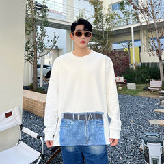 Hearujoy Korean Street fashion Spring Casual Men Personality Jeans Print Long Sleeve T-shirts Sweatshirt Patchwork Loose Sweatshirts