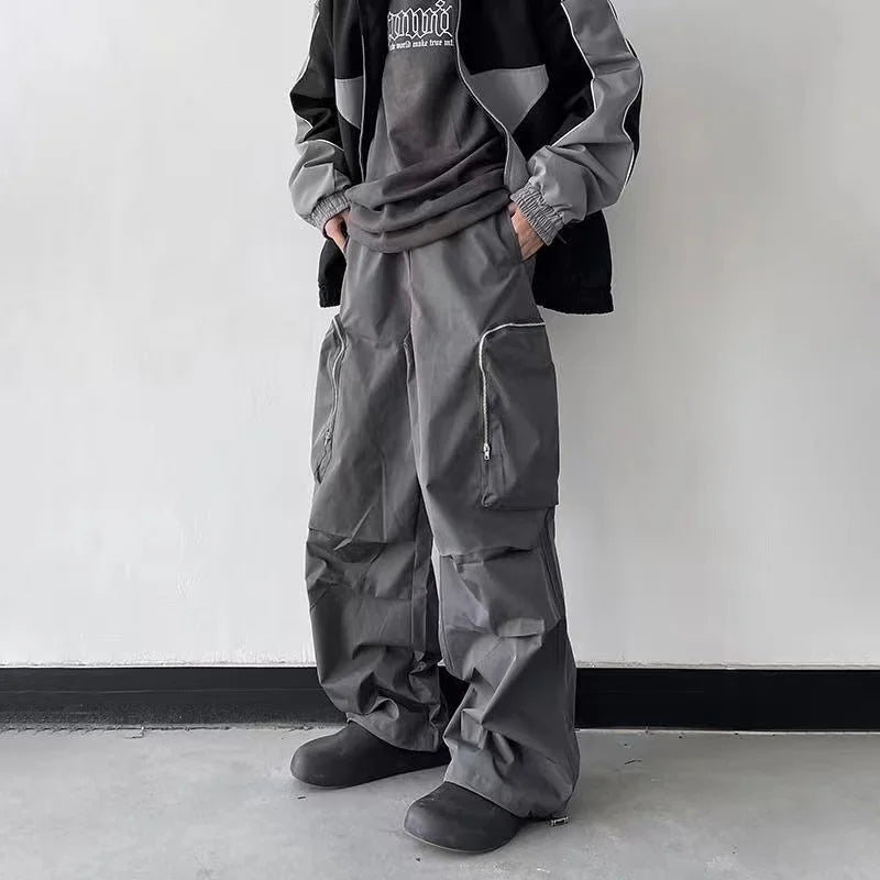 Hearujoy Black Baggy Cargo Pants Fashion Harajuku Straight Trousers Men's Y2K Vintage Baggy Casual Pocket Streetwear Hip Hop Korean Style