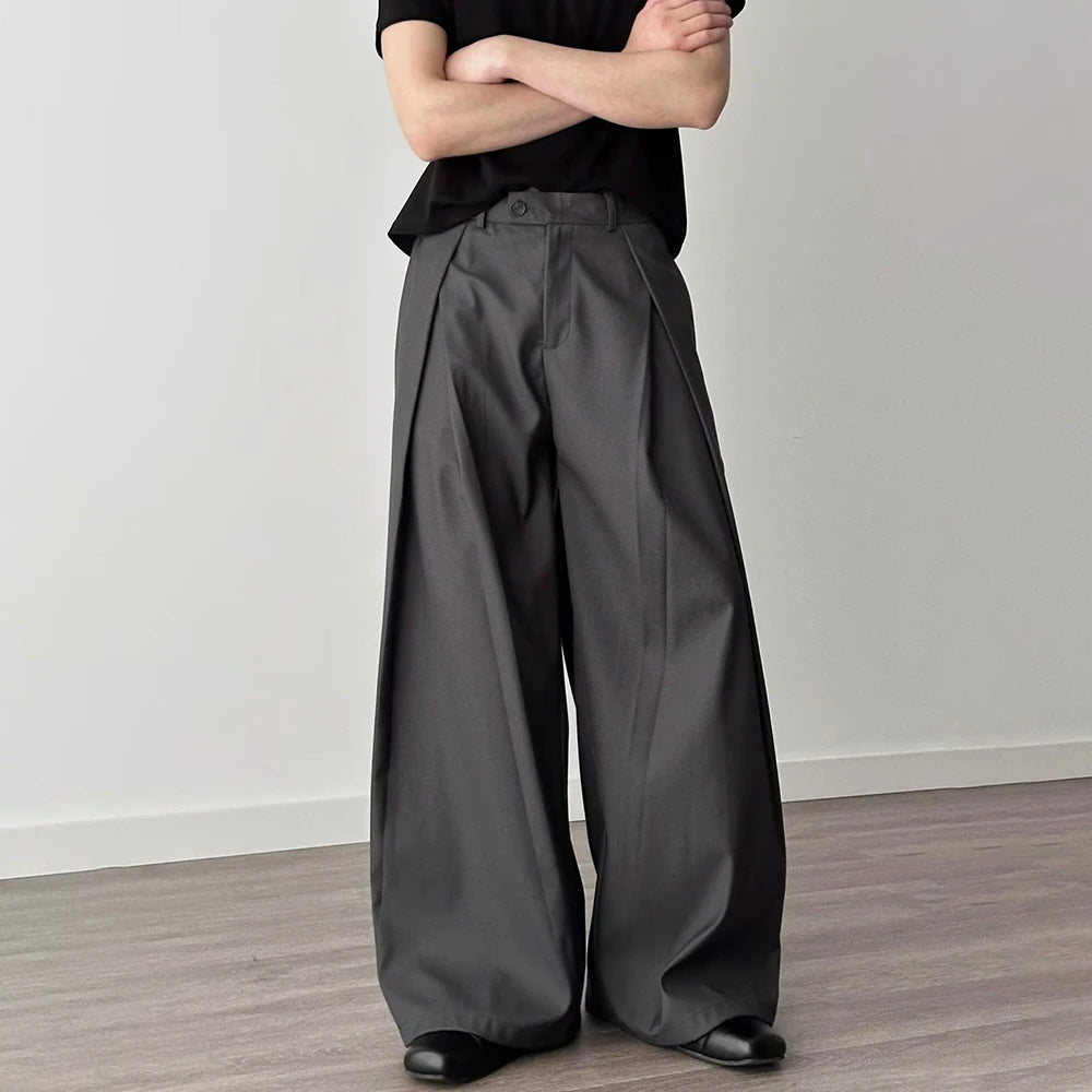 HEARUJOY  -  Mens Trousers Pleated Plain Casual Suit Pants Streetwear Fashion Daily Loose Versatile Wide-Leg Pants Men'S Clothing 2025 New