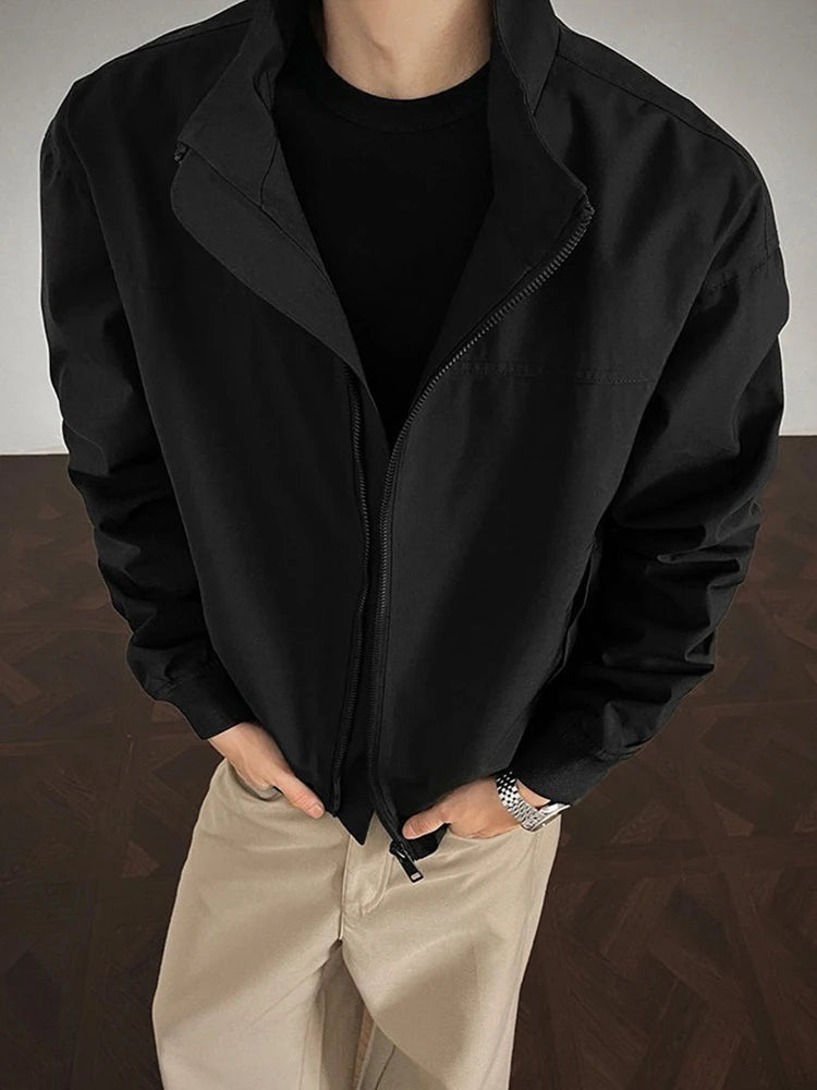 HEARUJOY  -  Trendy Slim Long Sleeve Men's Jacket Coat Streetwear Vintage Zip-up Stand Collar Jackets Spring Autumn Casual Mens Outerwear