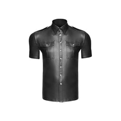 HEARUJOY  -  Men\\\'s Clothing Top Autumn Collared Faux Leather Wet Look Men Regular S-2XL Solid Color Tee Top Blouse Uniform Shirt