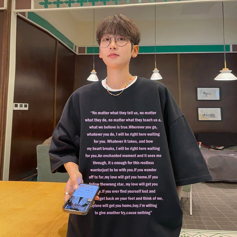 HEARUJOY  -  T Shirt Oversized Cotton For Men White Men's Letter Print T-shirts Men 5XL Casual Wear Summer Tee Shirts Big Size Clothing