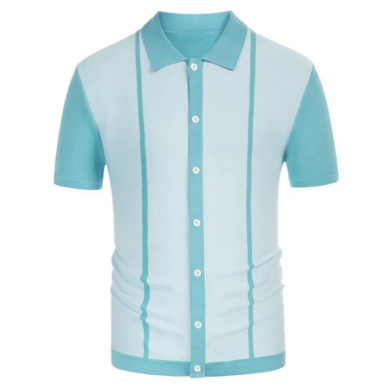 HEARUJOY  -  Men's Luxury Clothing Knit Short Sleeve Polo Shirt Casual Streetwear Lapel Button Down Cardigan Breathable Tops Summer Knitwear