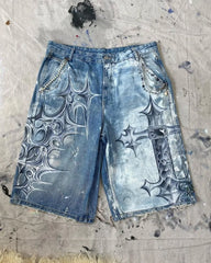 HEARUJOY  -  High Street Fashion Brand High Waist Washed Denim Shorts Women Y2k American Hip Hop Rock Fashion Graffiti Oversized Shorts Men